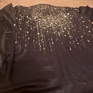 Victoria's Secret Black Satin Robe with Gold Starburst Print